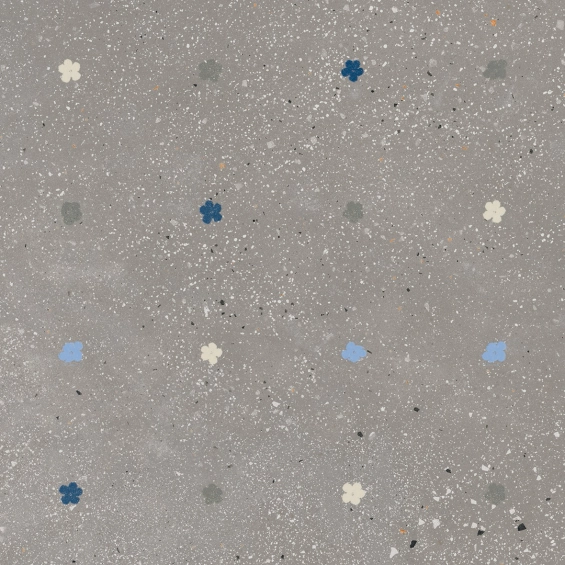 Carrelage effet Terrazzo Venetian décor floral gris 90x90 cm