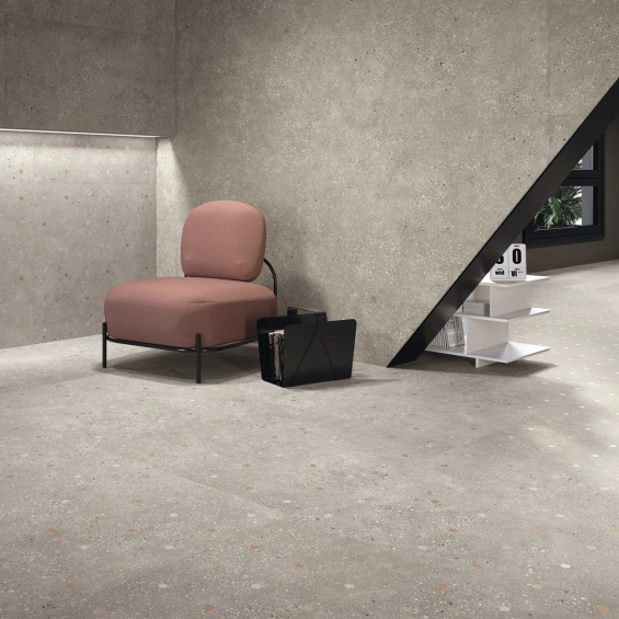 Carrelage effet Terrazzo Venetian décor floral taupe 90x90 cm
