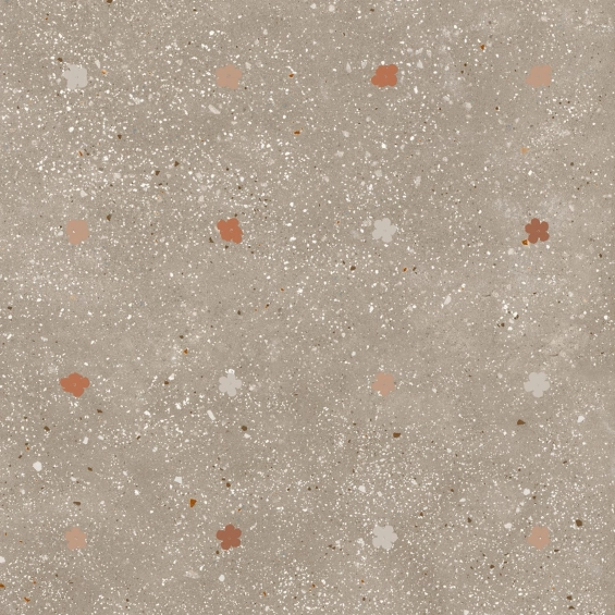 Carrelage effet Terrazzo Venetian décor floral taupe 90x90 cm
