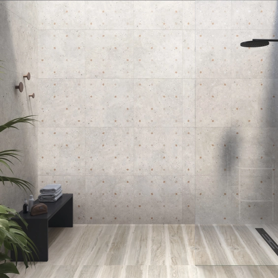 Carrelage effet Terrazzo Venetian décor floral beige 90x90 cm