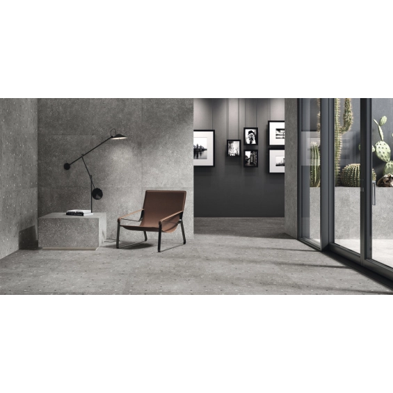 Carrelage effet Terrazzo Venetian décor floral graphite 90x90 cm