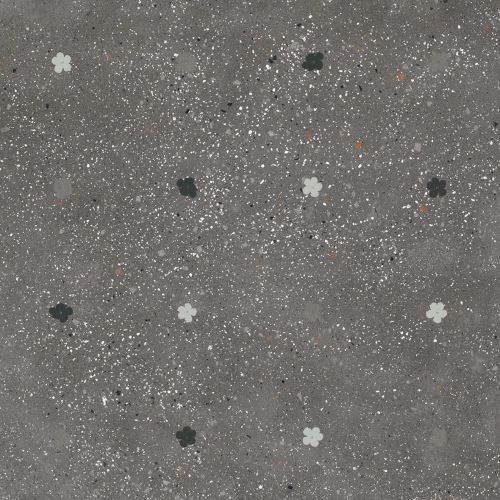 Carrelage effet Terrazzo Venetian décor floral graphite 90x90 cm