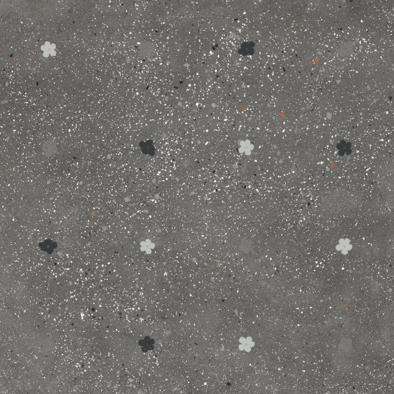 Carrelage effet Terrazzo Venetian décor floral graphite 90x90 cm