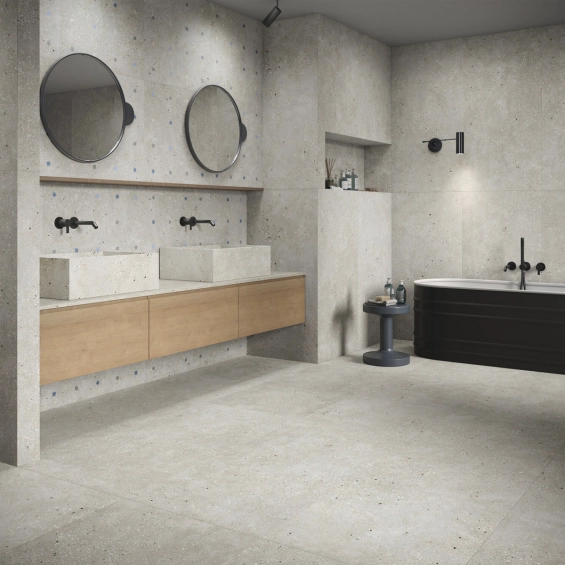 Carrelage effet Terrazzo Venetian décor floral gris clair 90x90 cm