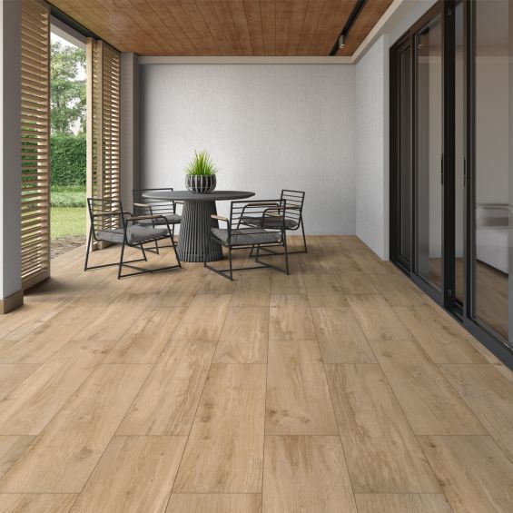 Carrelage sol extérieur effet bois Sarawak Beige chêne R11 20x120 cm