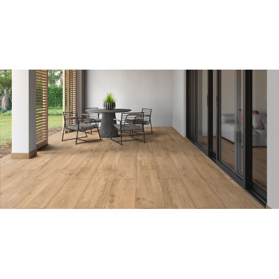 Carrelage sol extérieur effet bois Sarawak Beige chêne R11 20x120 cm