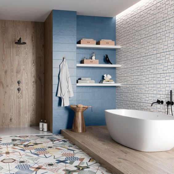 Carrelage mur Clean décor géo blue 20x60 cm