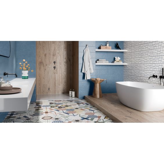 Carrelage mur Clean décor géo blue 20x60 cm