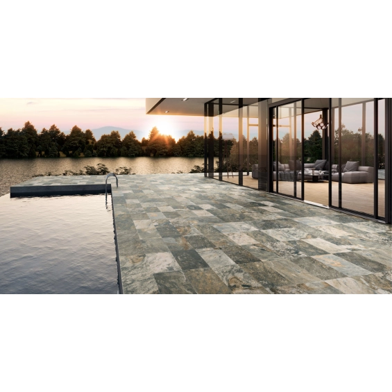 Carrelage sol extérieur Pierre de Bali Météor vert R11 30x60 cm