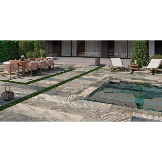 Carrelage sol et mur Pierre de Bali Météor Mix vert R10 30x60 cm