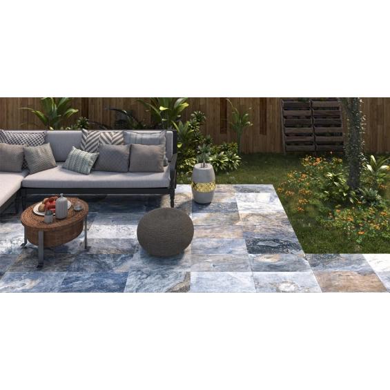 Carrelage sol et mur Pierre de Bali Météor Mix bleu R10 30x60 cm