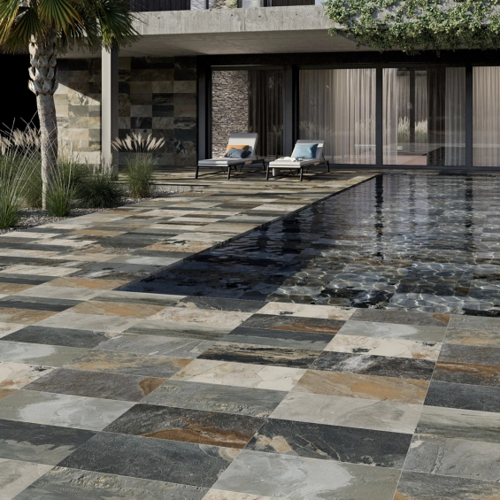 Carrelage sol extérieur Pierre de Bali Météor Mix beige R11 30x60 cm