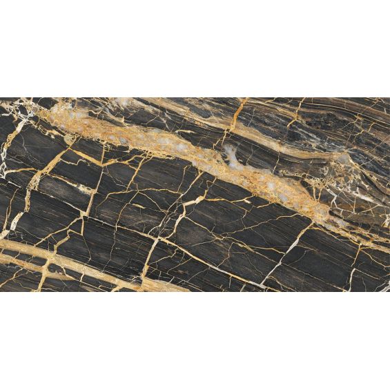 Carrelage sol poli effet marbre Black gold 120x260 cm