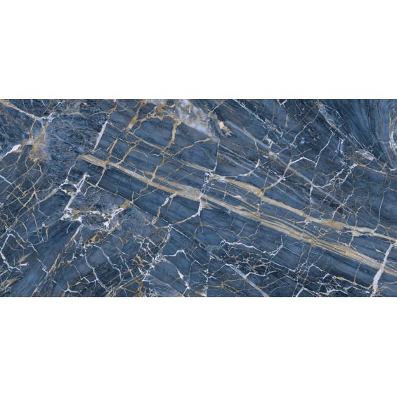 Carrelage sol et mur effet marbre brillant Hotel luxe bleu poli 120x260 cm
