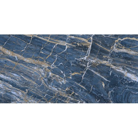 Carrelage sol et mur effet marbre brillant Hotel luxe bleu poli 120x260 cm