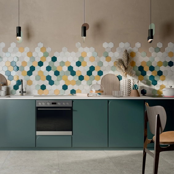 Carrelage sol hexagonal Acuarela blanc grisé 12,4x10,6 cm