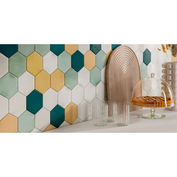 Carrelage sol hexagonal Acuarela blanc grisé 12,4x10,6 cm