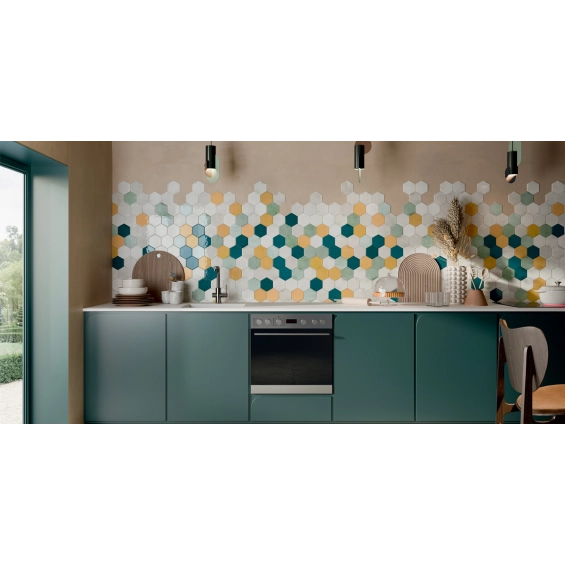 Carrelage sol hexagonal Acuarela blanc grisé 12,4x10,6 cm