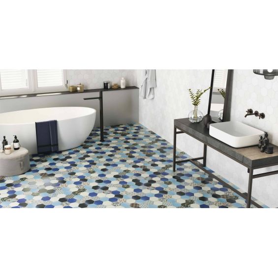Carrelage Hexagonal sol et mur Havane bleu 26,5x51 cm