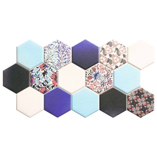 Carrelage Hexagonal sol et mur Havane bleu 26,5x51 cm