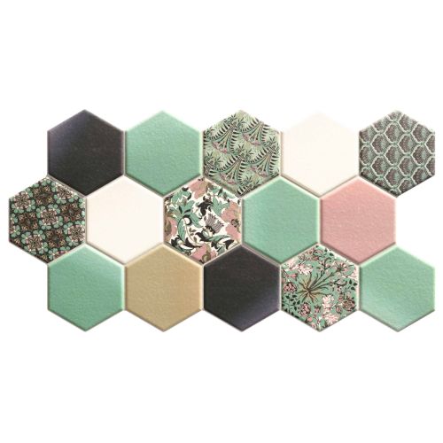 Carrelage Hexagonal sol et mur Havane vert 26,5x51 cm