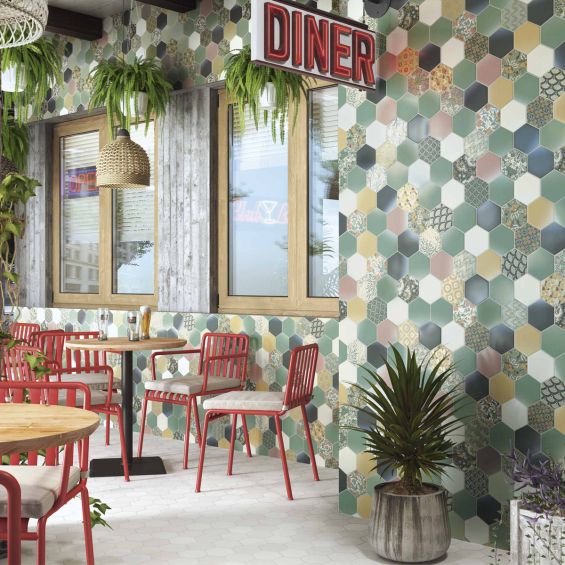 Carrelage Hexagonal sol et mur Havane vert 26,5x51 cm