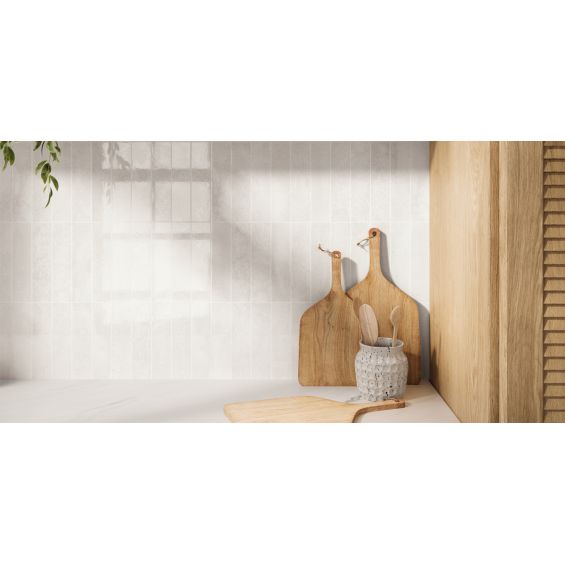 Carrelage mur effet zellige Riad blanc grisé 6,3x25 cm