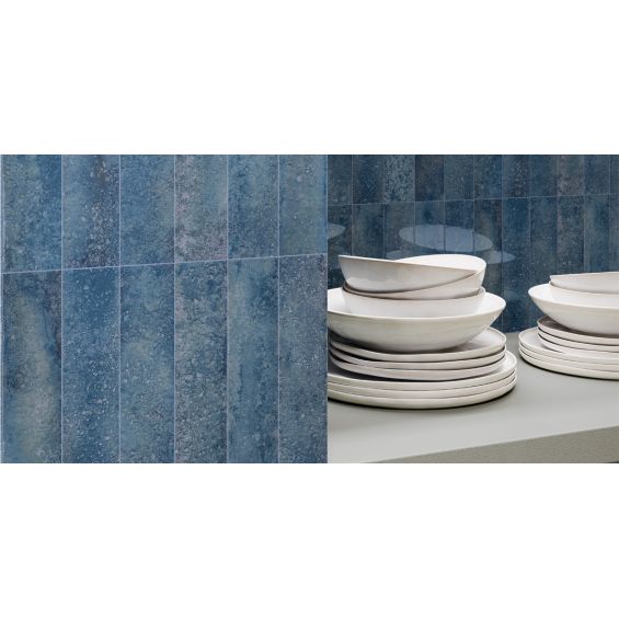 Carrelage mur effet zellige Riadbleu marine 6,3x25 cm