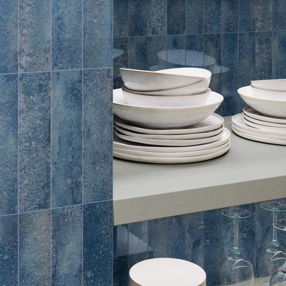 Carrelage mur effet zellige Riadbleu marine 6,3x25 cm