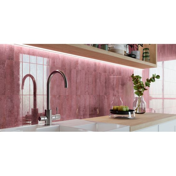 Carrelage mur effet zellige Riadbordeaux6,3x25 cm