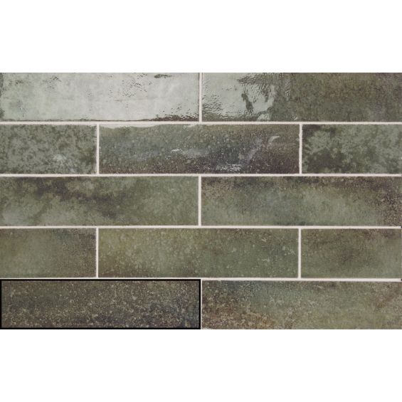 Carrelage mur effet zellige Riad vert 6,3x25 cm