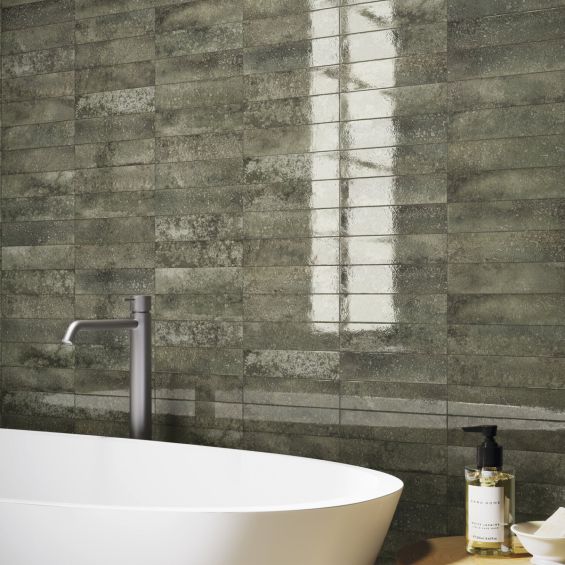 Carrelage mur effet zellige Riad vert 6,3x25 cm