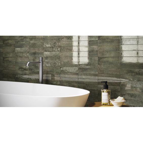 Carrelage mur effet zellige Riad vert 6,3x25 cm