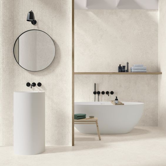 Carrelage mur effet pierre Hyatt décor blanc grisé 60x120 cm