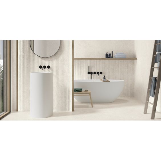 Carrelage mur effet pierre Hyatt décor blanc grisé 60x120 cm