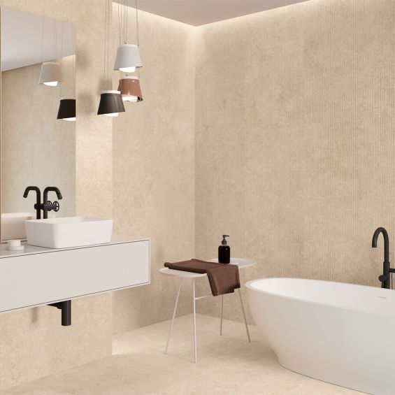 Carrelage mur effet pierre Hyatt décor beige 60x120 cm