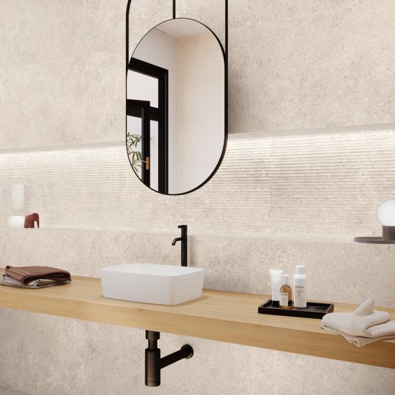 Carrelage mur effet pierre Hyatt décor taupe 60x120 cm