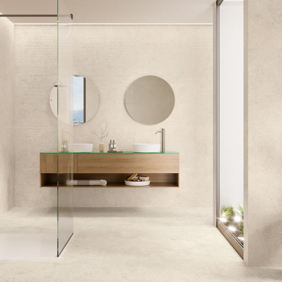 Carrelage mur effet pierre Hyatt décor ivoire 60x120 cm