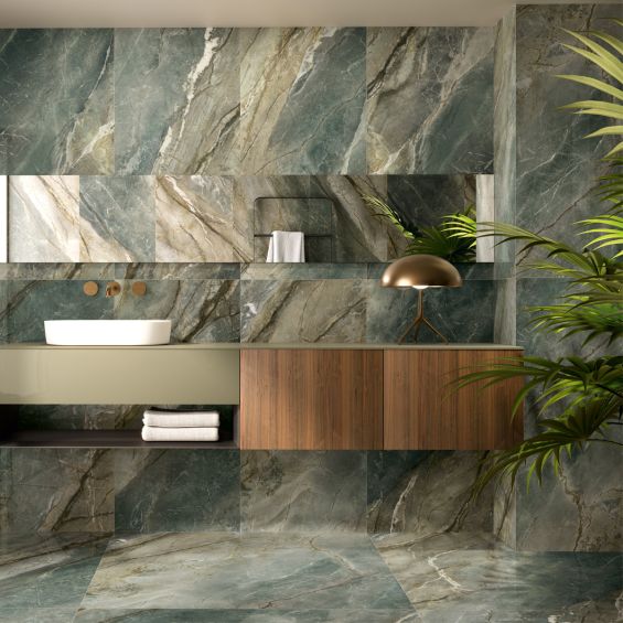 Carrelage sol et mur poli effet marbre Jumeirah vert 120x120 cm