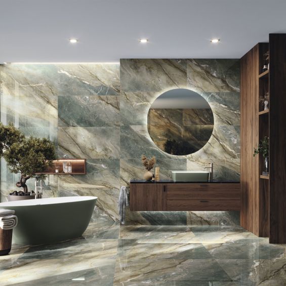 Carrelage sol et mur poli effet marbre Jumeirah vert 60x120 cm