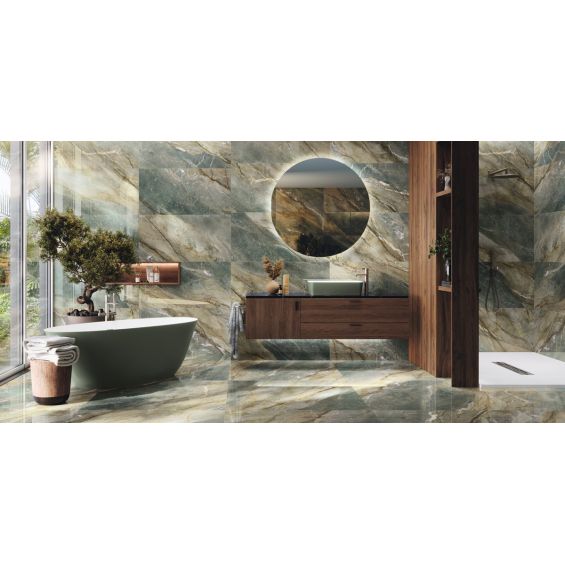 Carrelage sol et mur poli effet marbre Jumeirah vert 60x120 cm