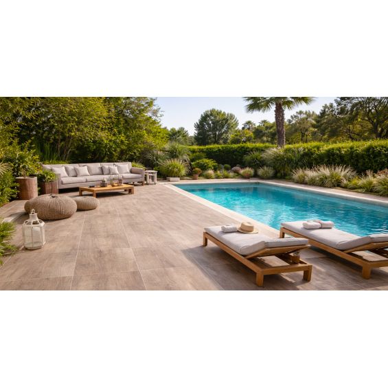 Dalle extérieur effet bois Laponia marron R11 6060 cm