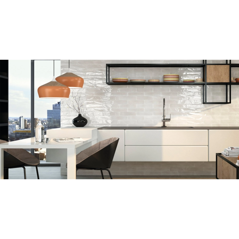 Carrelage mur effet zellige Scénario blanc grisé 7,5x30 cm