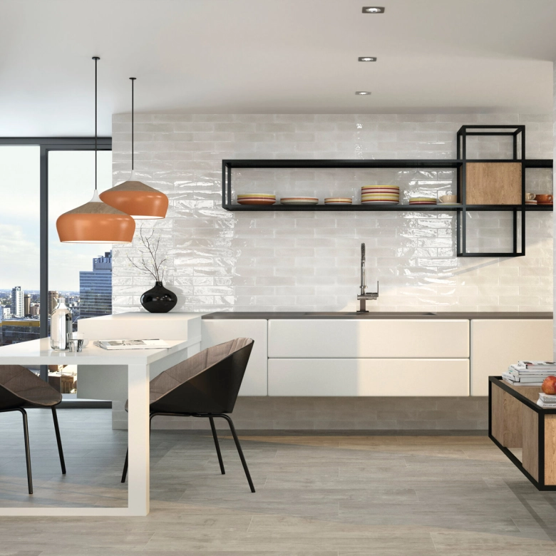 Carrelage mur effet zellige Scénario blanc grisé 7,5x30 cm