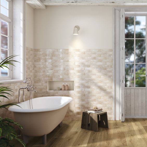 Carrelage mur effet zellige Médina crème6,3x24,6 cm