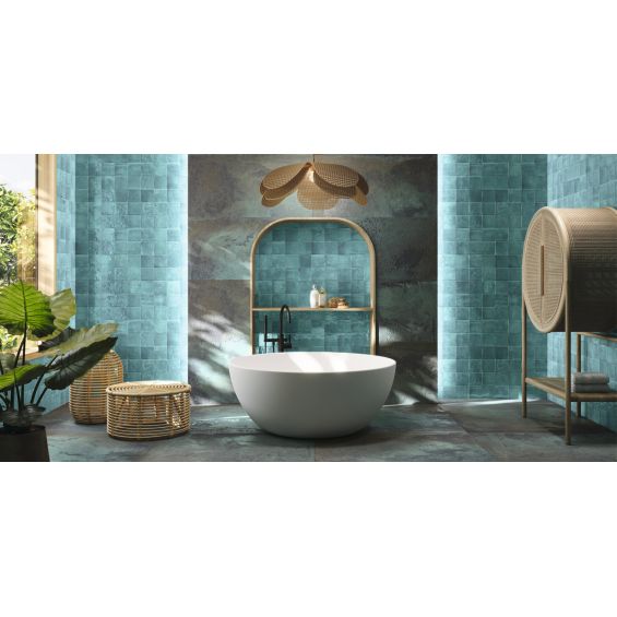 Carrelage mur effet zellige Médina turquoise 13x13 cm