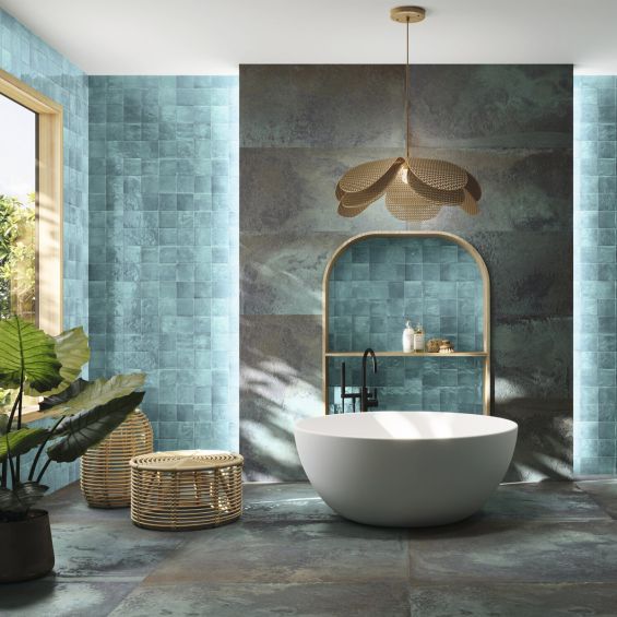 Carrelage mur effet zellige Médina turquoise 13x13 cm