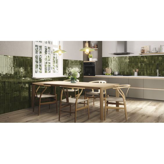 Carrelage mur effet zellige Médina vert6,3x24,6 cm