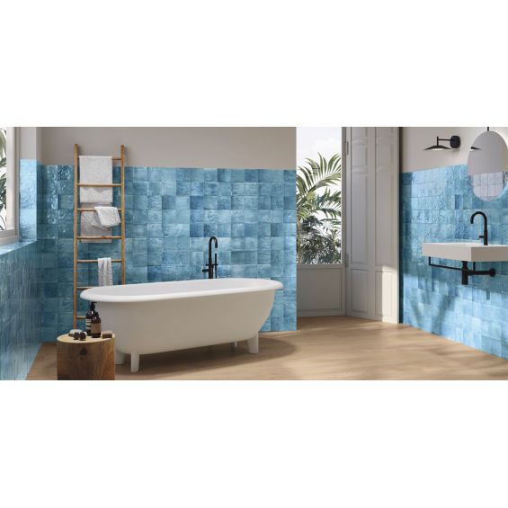 Carrelage mur effet zellige Médina bleu 13x13 cm