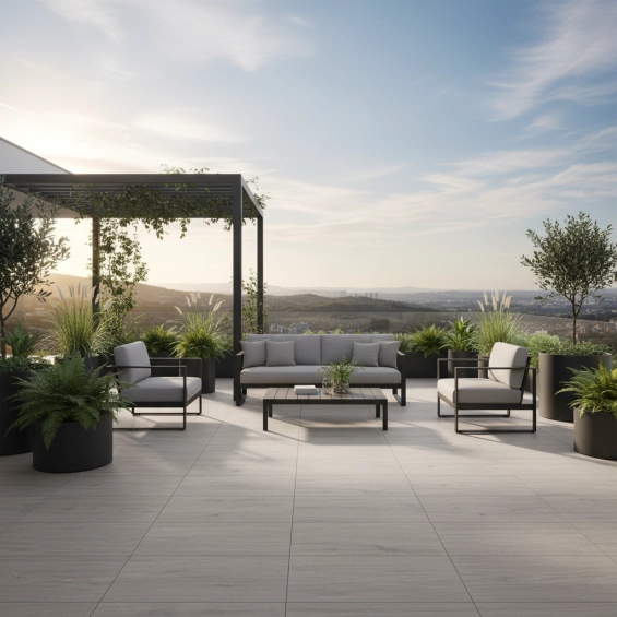 Dalle extérieur effet bois Paco perle R11 6060 cm